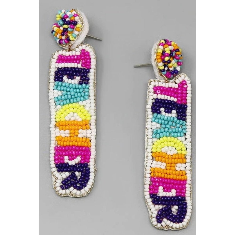 Viola Teacher Rainbow Beaded Dangle Earrings Pink Blue NWT